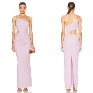 CULT GAIA Cobi One Shoulder Gold Chain Cutout Ruched Pink Maxi Dress Size XS